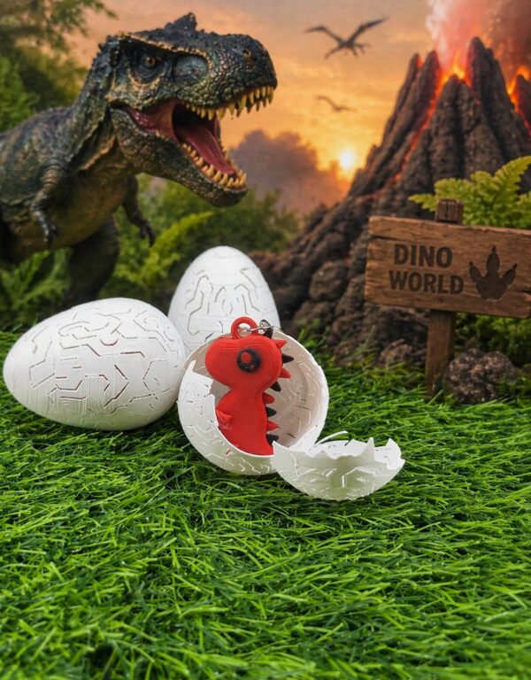 Crack it open and cute dinosaur keychain surprise!